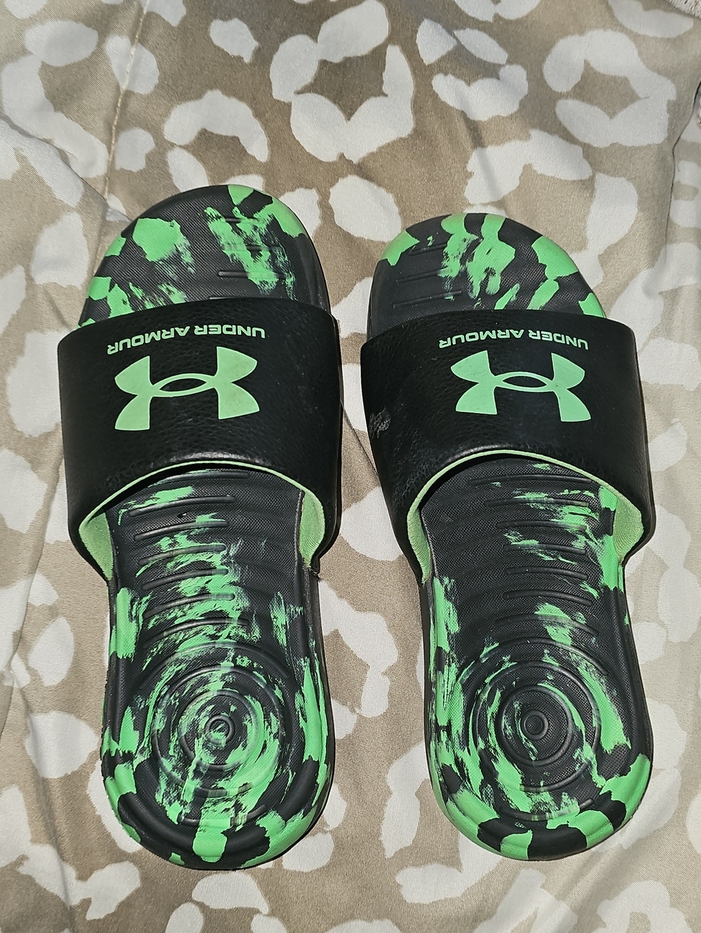 Under Armour Kids Black & Green Slide Sandals with Logo